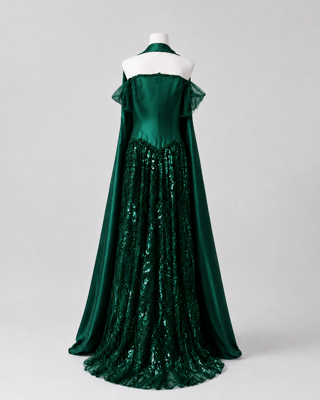 Luxury Off-Shoulder Sequin Evening Gown with Choker Scarf SL174