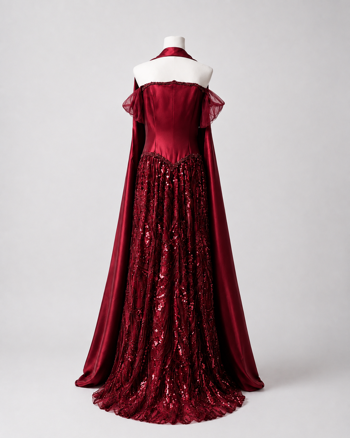 Luxury Off-Shoulder Sequin Evening Gown with Choker Scarf SL174