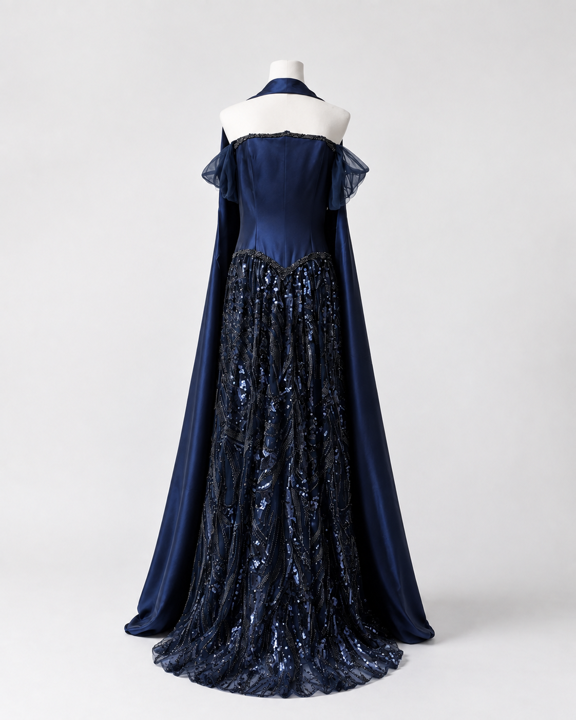 Luxury Off-Shoulder Sequin Evening Gown with Choker Scarf SL174