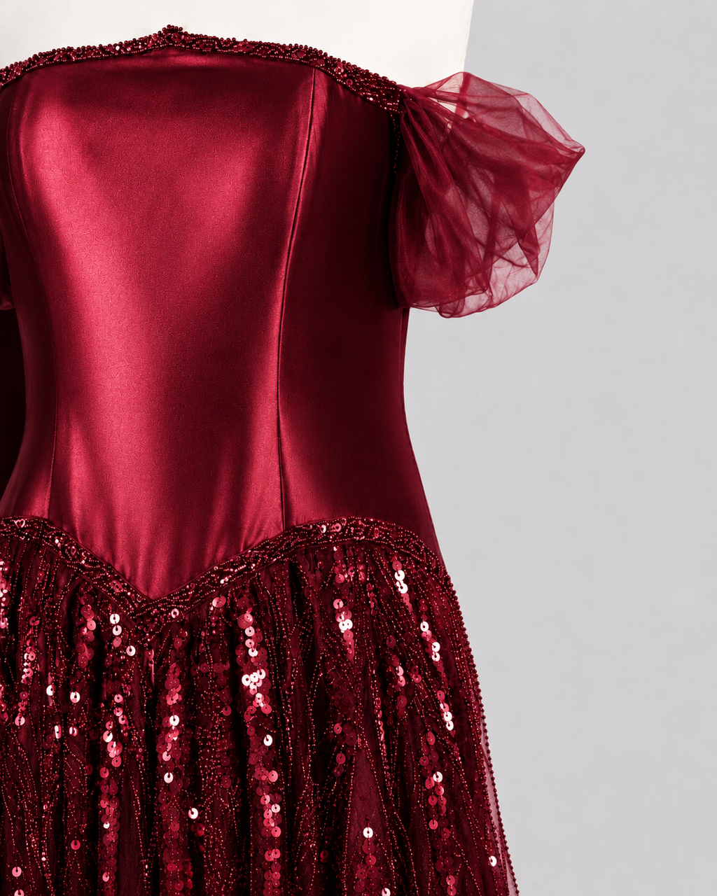 Luxury Off-Shoulder Sequin Evening Gown with Choker Scarf SL174