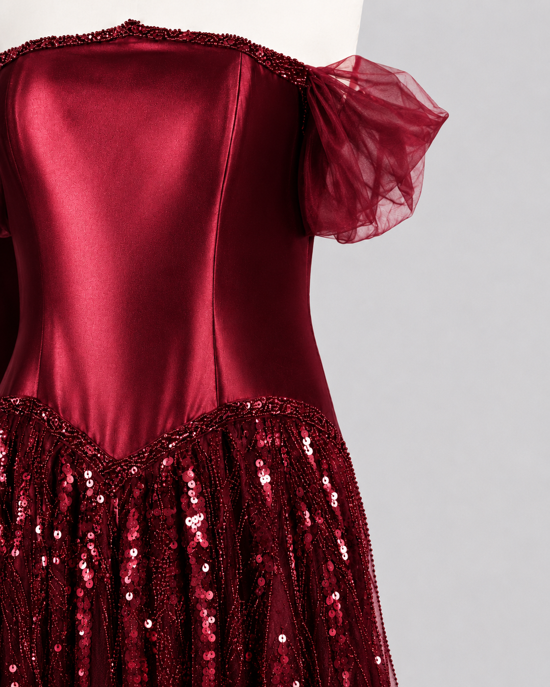 Luxury Off-Shoulder Sequin Evening Gown with Choker Scarf SL174