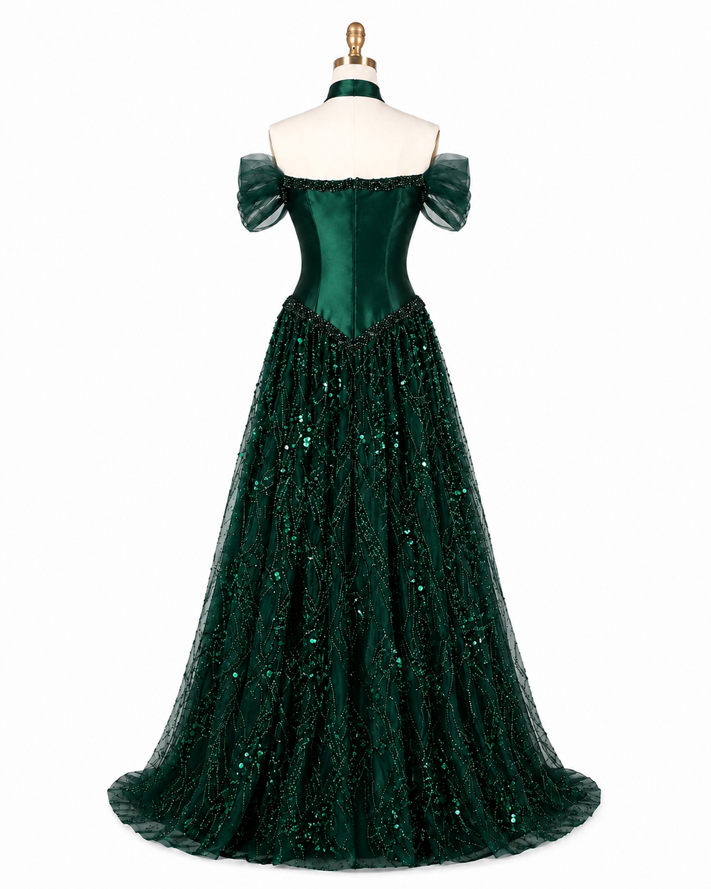 Luxury Off-Shoulder Sequin Evening Gown with Choker Scarf SL174