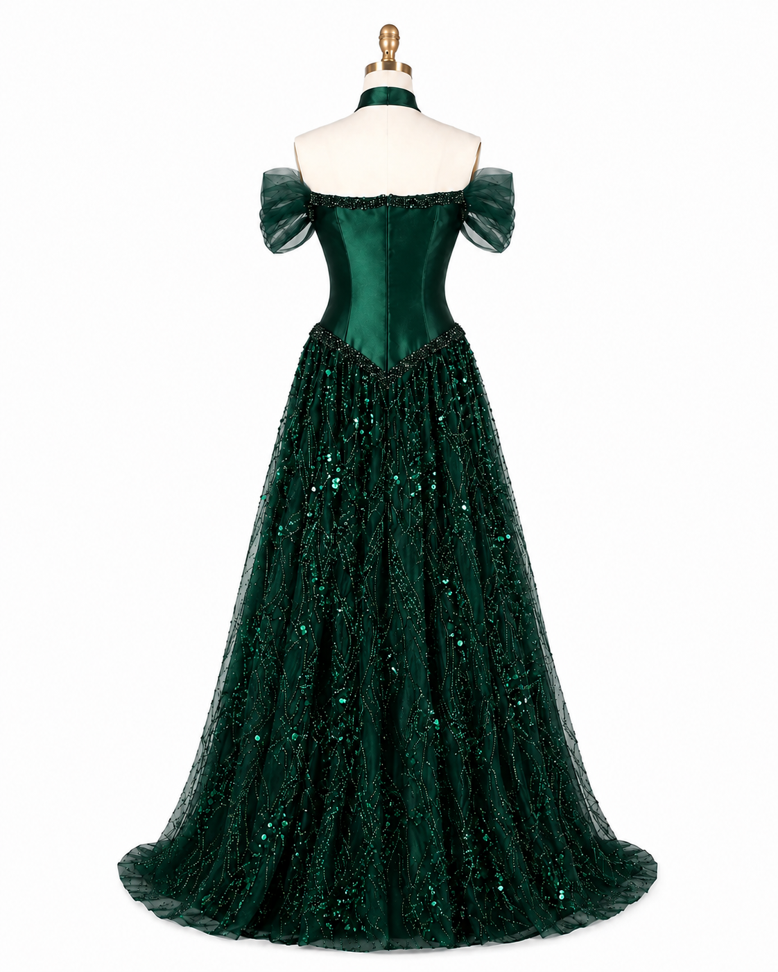 Luxury Off-Shoulder Sequin Evening Gown with Choker Scarf SL174