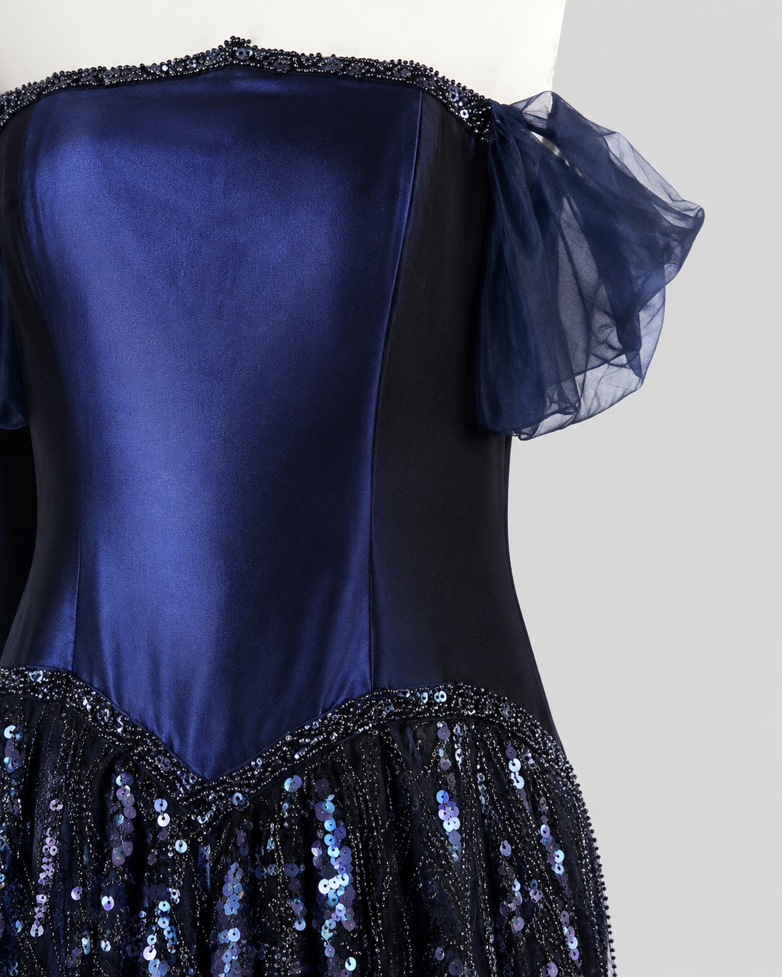 Luxury Off-Shoulder Sequin Evening Gown with Choker Scarf SL174