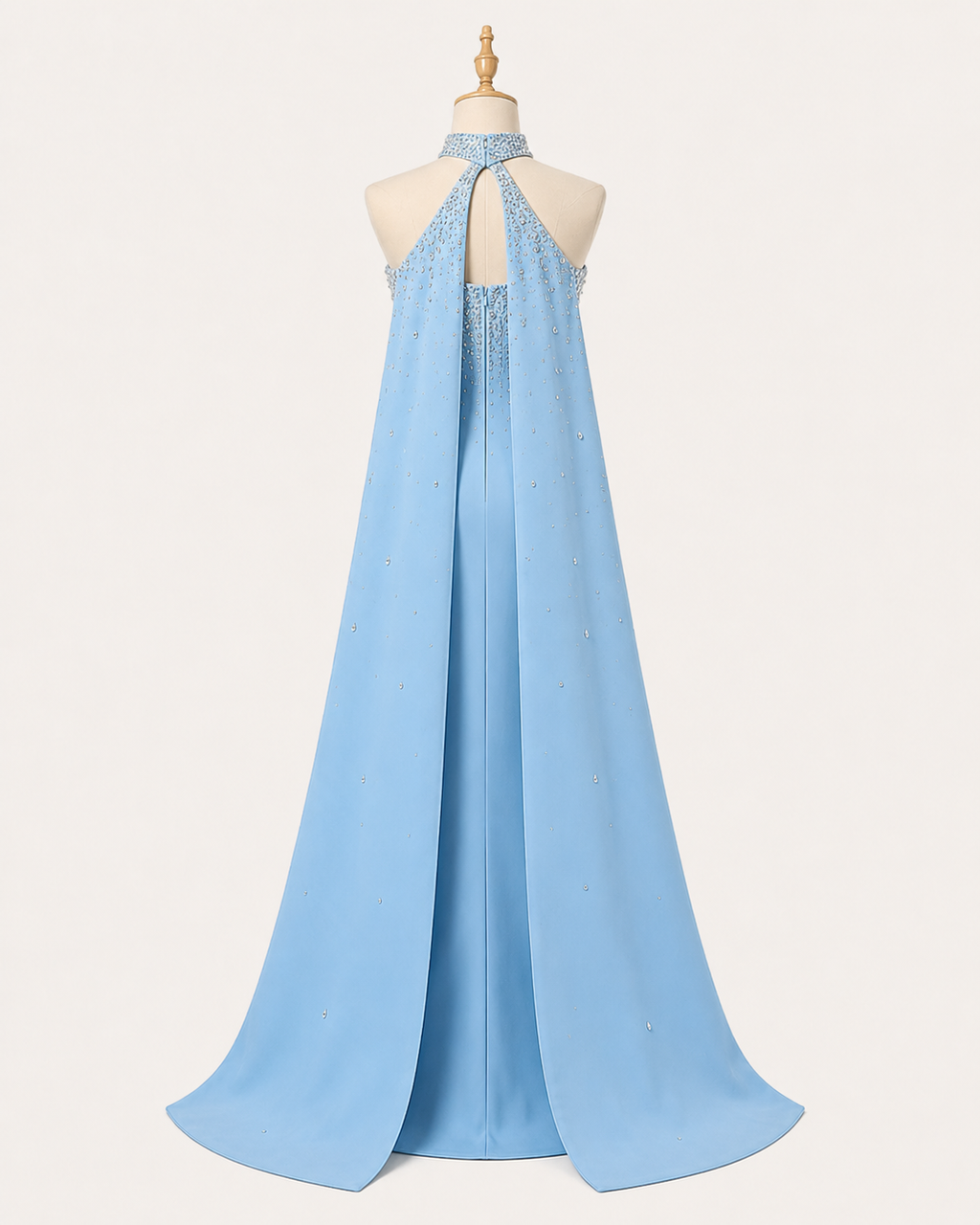 Blue Strapless Evening Gown Embellishments with Cape Train SL177