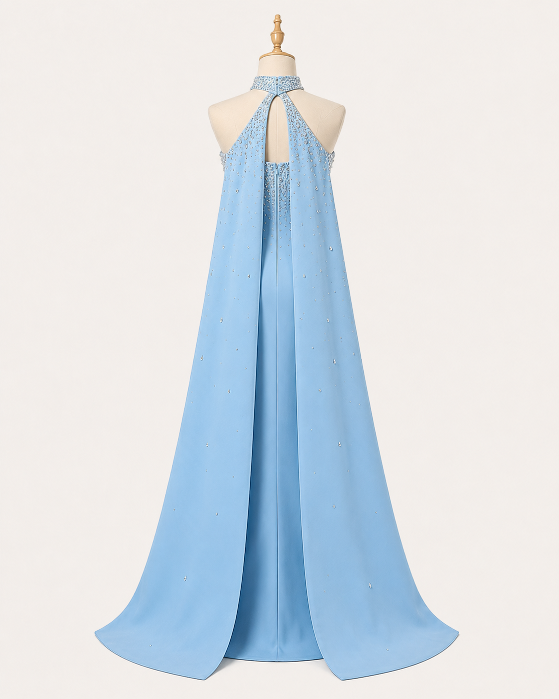Blue Strapless Evening Gown Embellishments with Cape Train SL177