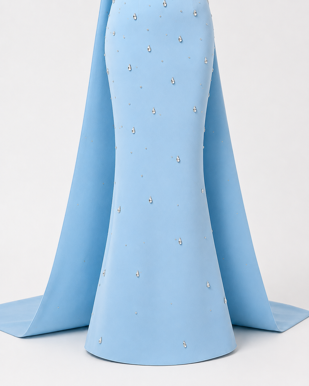 Blue Strapless Evening Gown Embellishments with Cape Train SL177