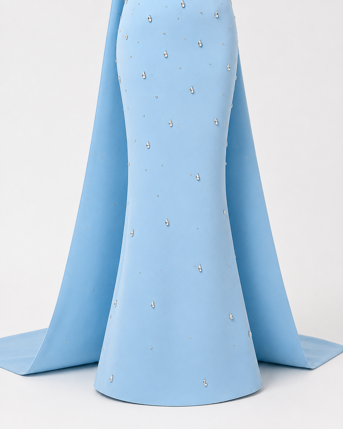 Blue Strapless Evening Gown Embellishments with Cape Train SL177