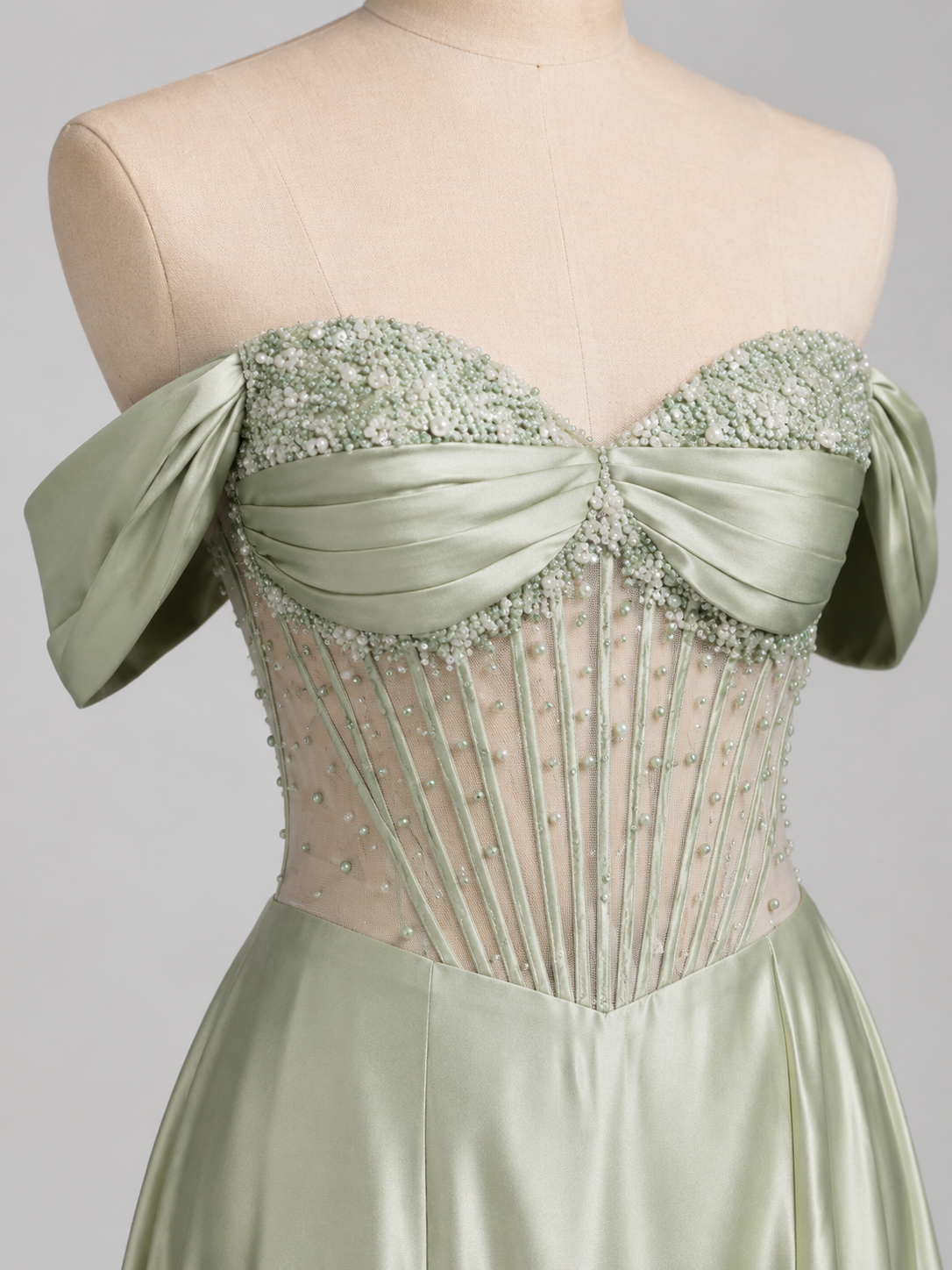 Elegent Pink Satin Off-Shoulder Corset Evening Gown SL180
