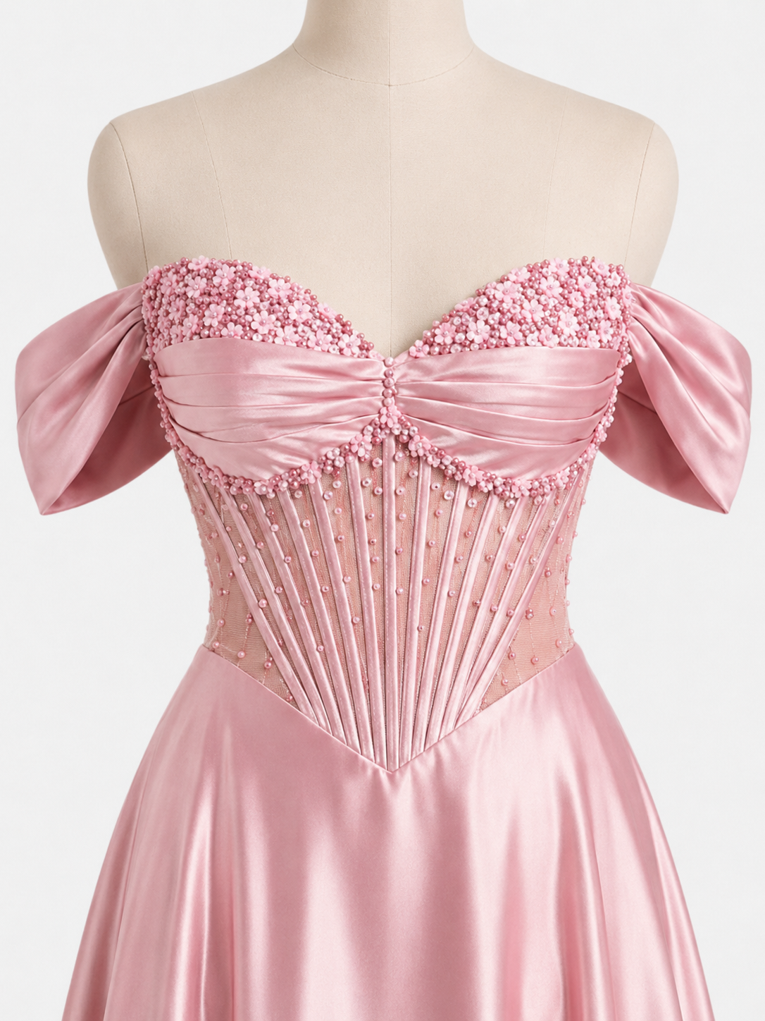 Elegent Pink Satin Off-Shoulder Corset Evening Gown SL180