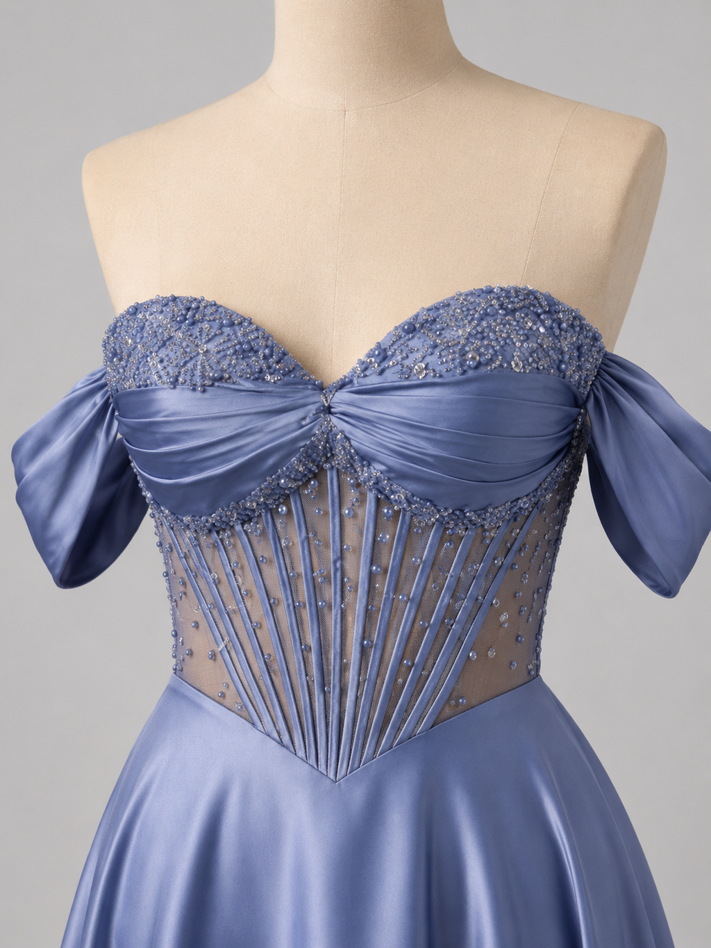 Elegent Pink Satin Off-Shoulder Corset Evening Gown SL180