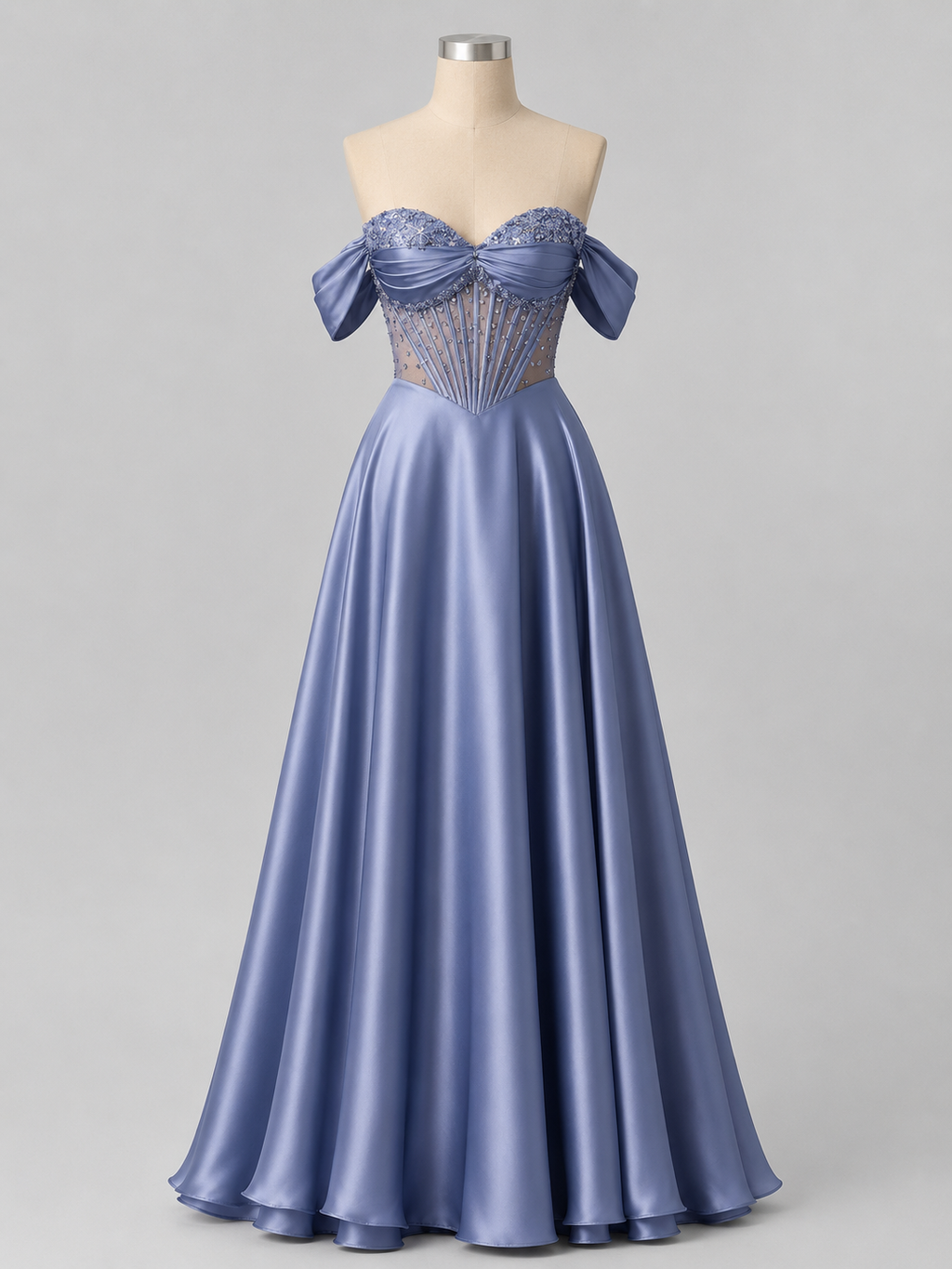 Elegent Pink Satin Off-Shoulder Corset Evening Gown SL180