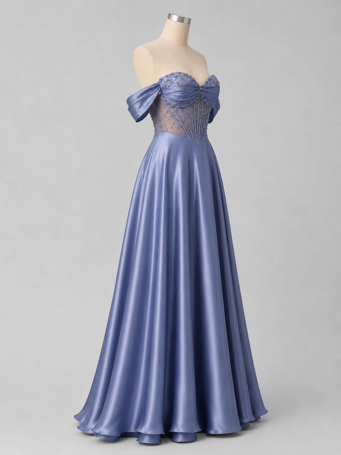 Elegent Pink Satin Off-Shoulder Corset Evening Gown SL180