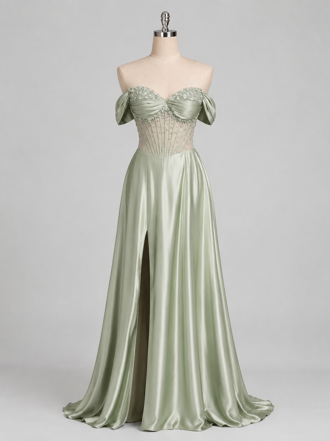 Elegent Pink Satin Off-Shoulder Corset Evening Gown SL180