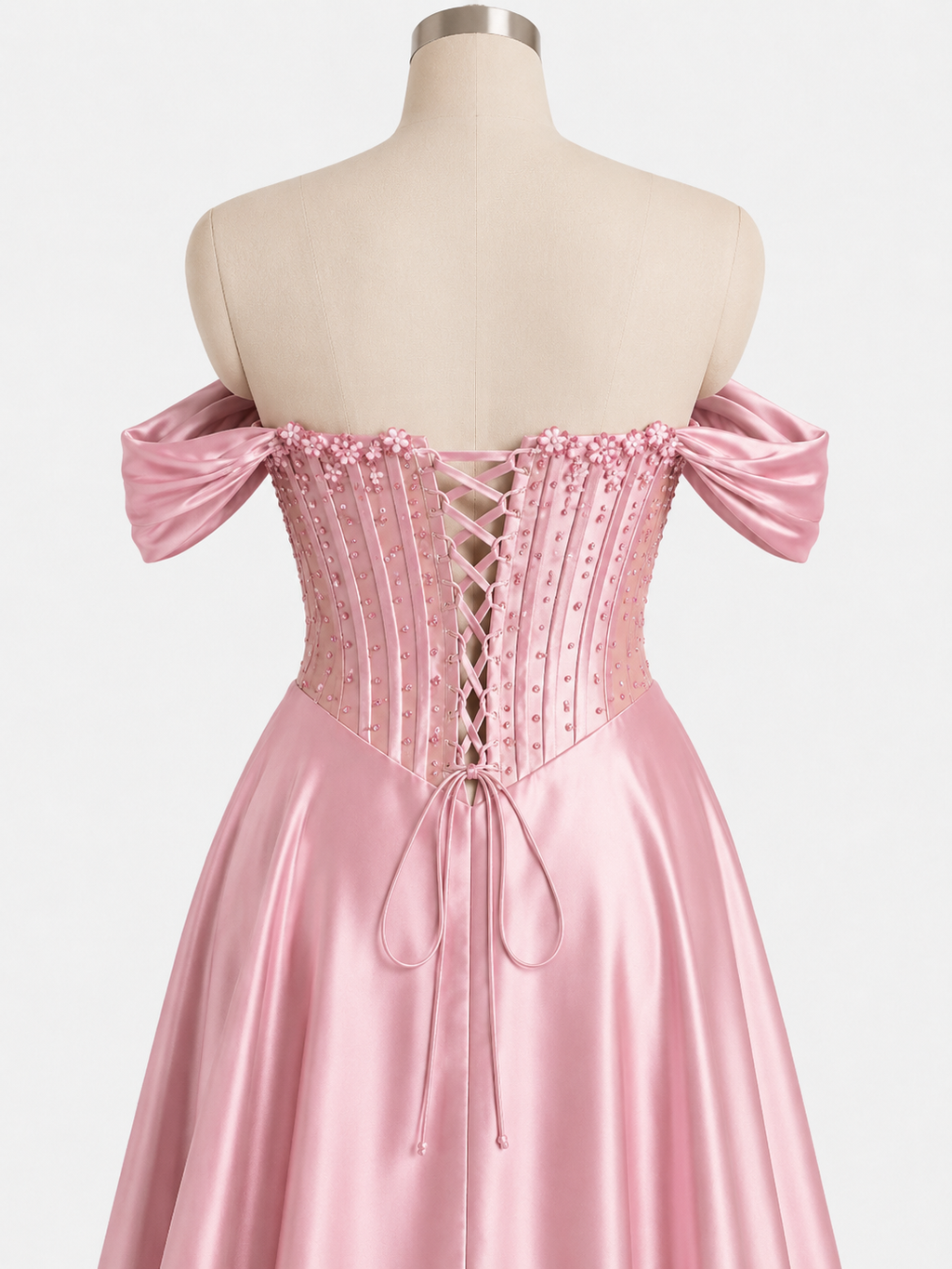 Elegent Pink Satin Off-Shoulder Corset Evening Gown SL180