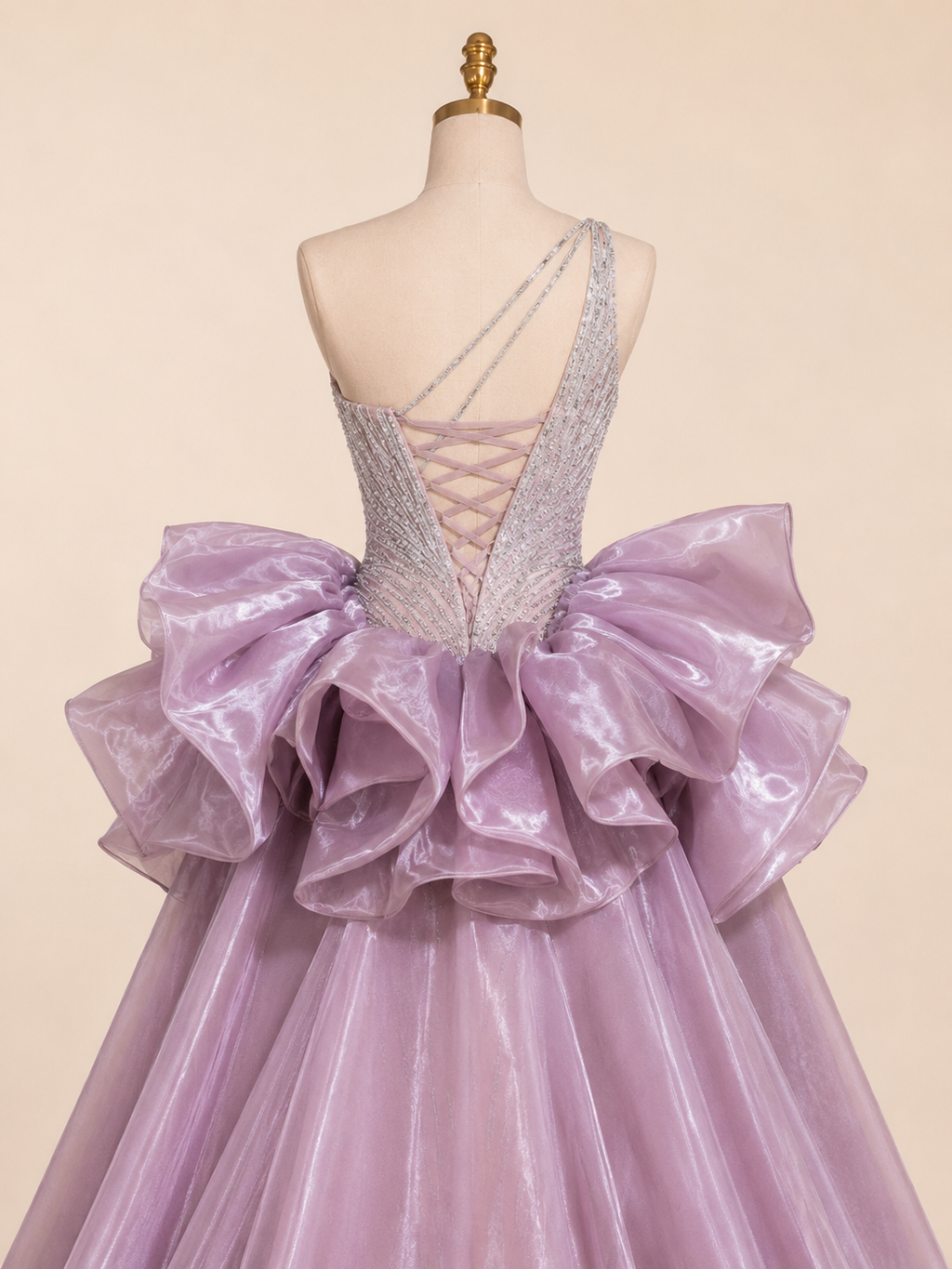 Dusty Lilac One-Shoulder Crystal Evening Gown with Oversized Satin Wrap SL183
