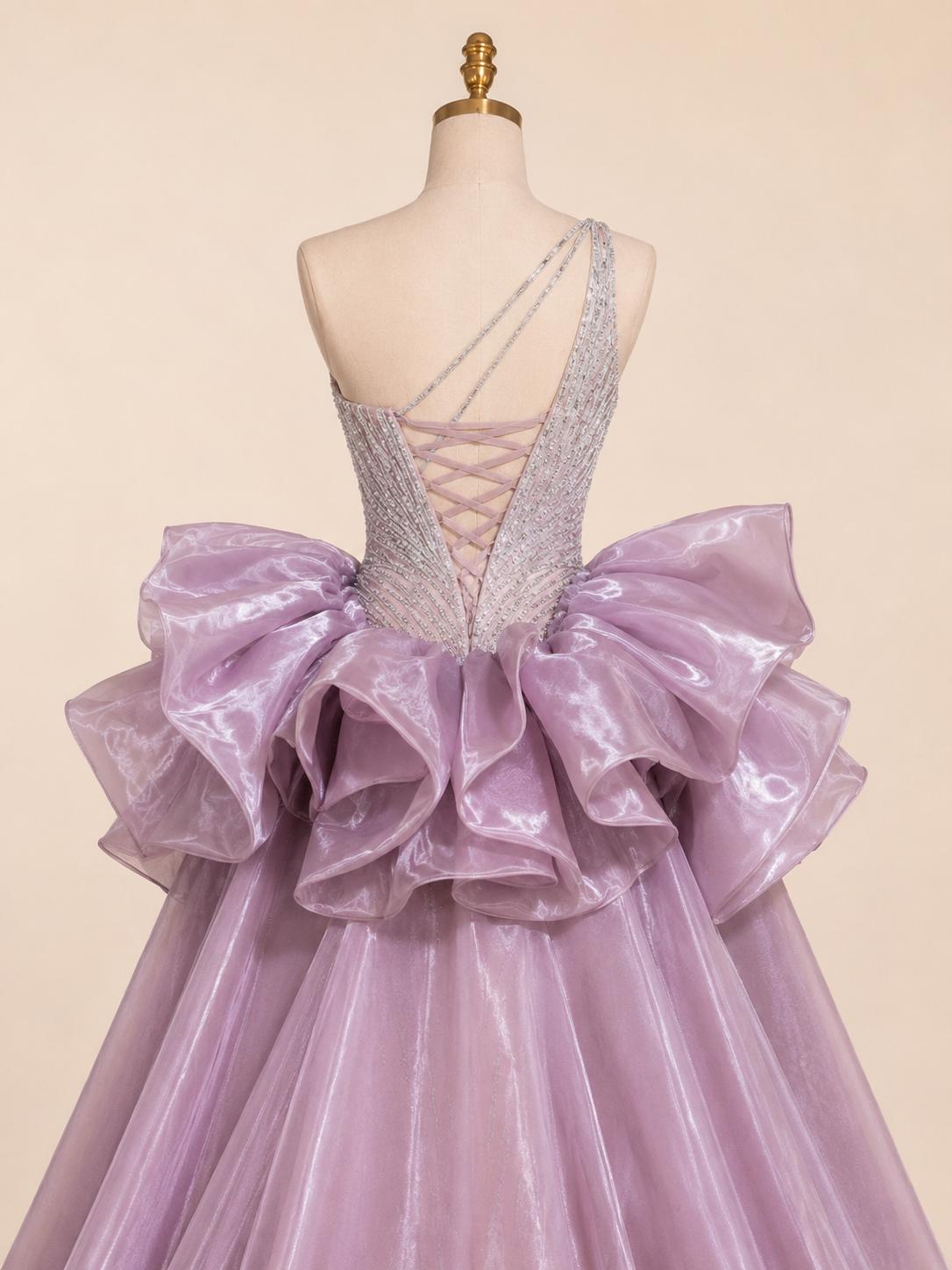 Dusty Lilac One-Shoulder Crystal Evening Gown with Oversized Satin Wrap SL183
