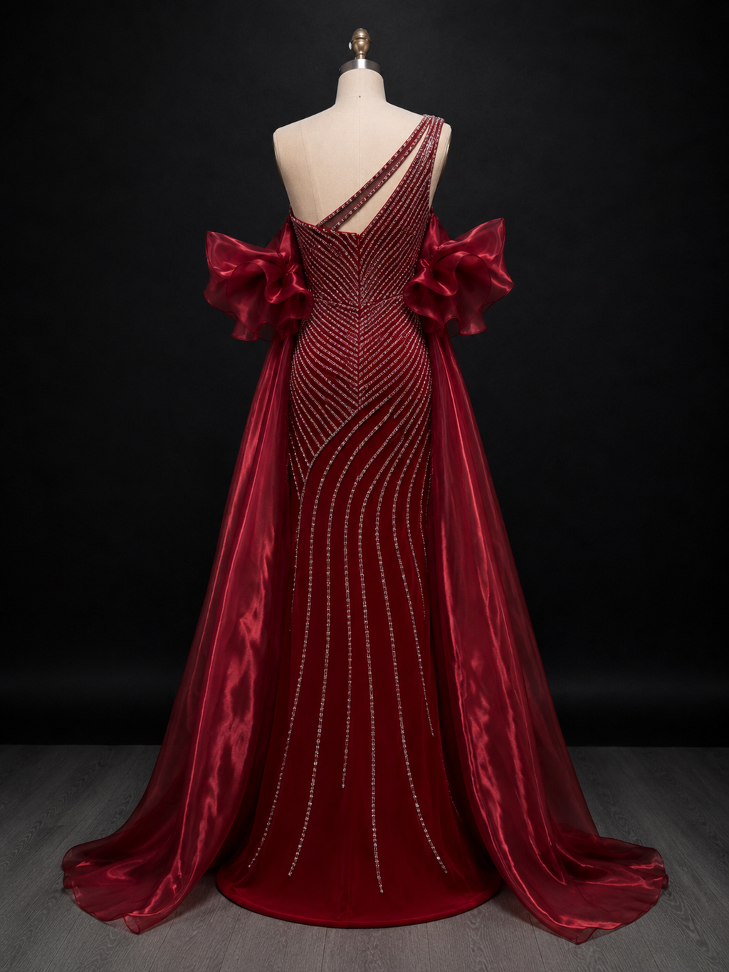 Dusty Lilac One-Shoulder Crystal Evening Gown with Oversized Satin Wrap SL183