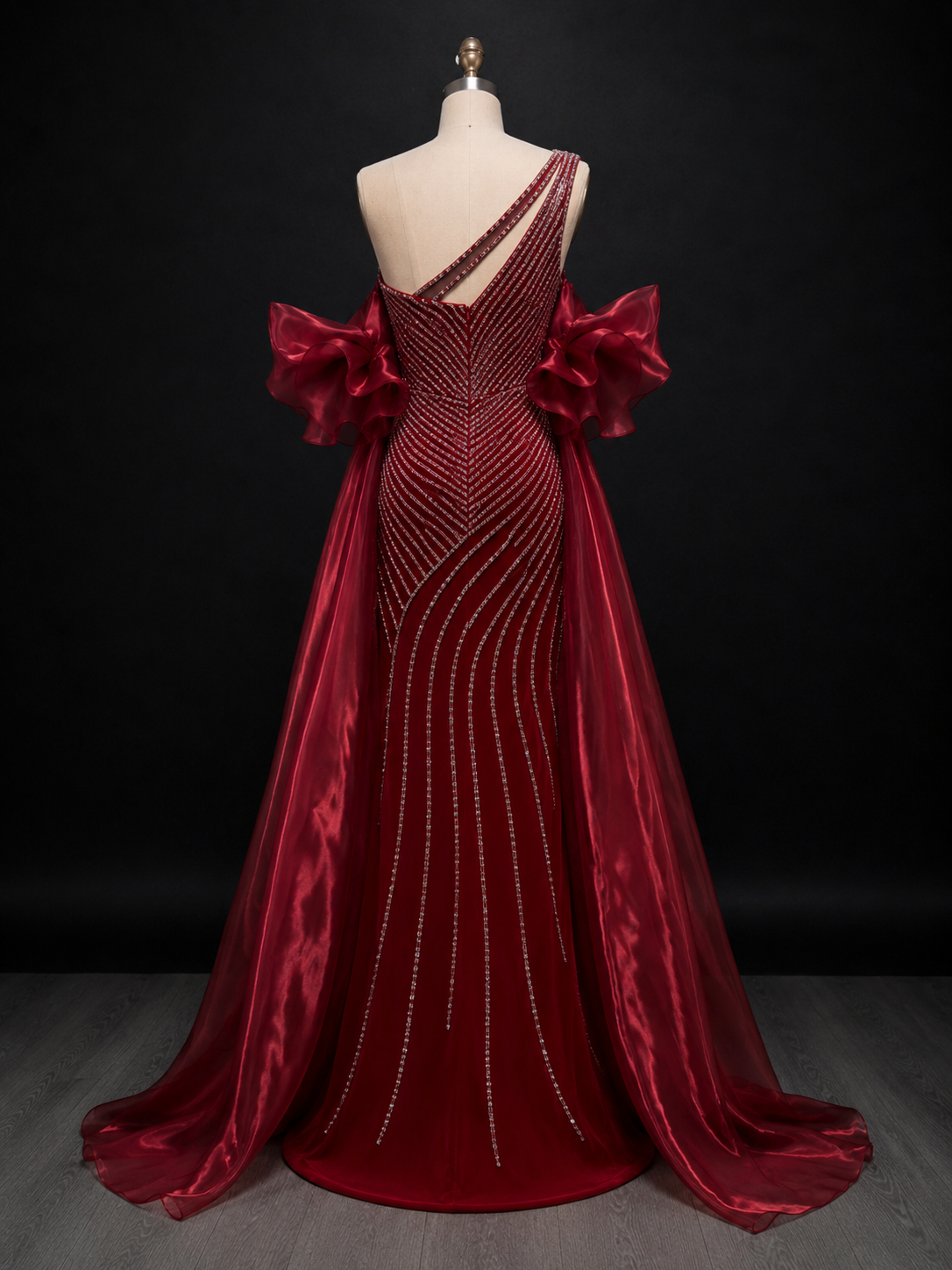 Dusty Lilac One-Shoulder Crystal Evening Gown with Oversized Satin Wrap SL183