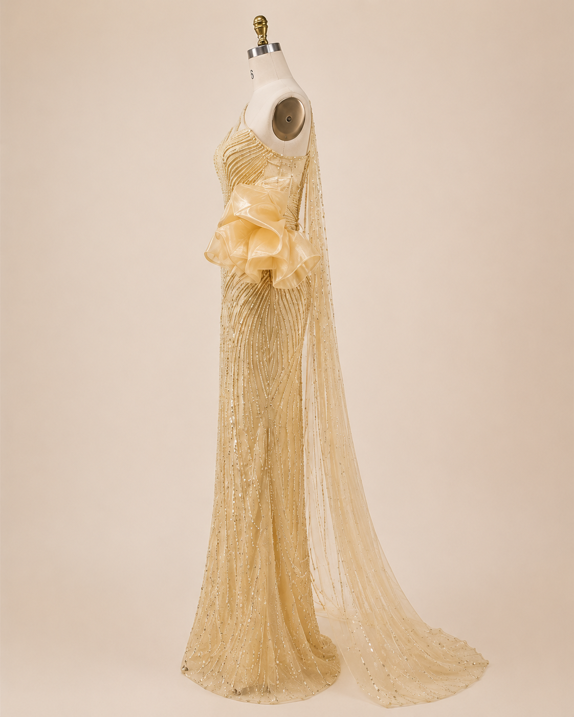 Dusty Lilac One-Shoulder Crystal Evening Gown with Oversized Satin Wrap SL183