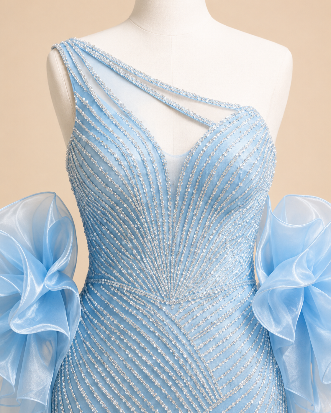 Dusty Lilac One-Shoulder Crystal Evening Gown with Oversized Satin Wrap SL183