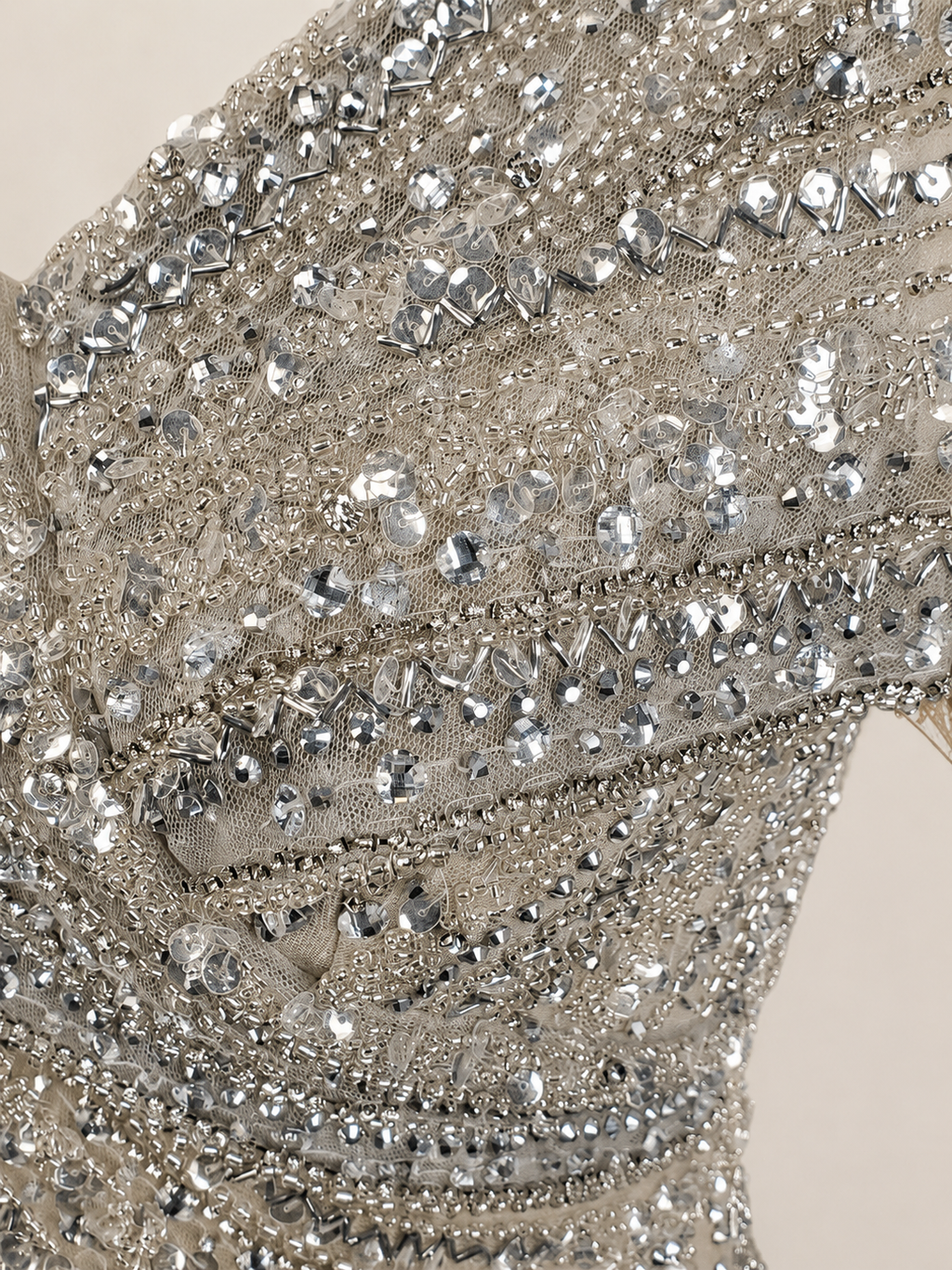 Champagne Gold Beaded V-Neck Evening Gown with Draped Bodice SL186