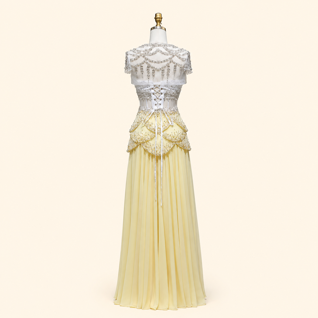 Blue Strapless Beaded Corset Gown with Sheer Cape Sleeves SL188