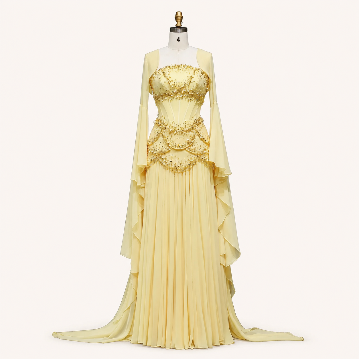 Blue Strapless Beaded Corset Gown with Sheer Cape Sleeves SL188