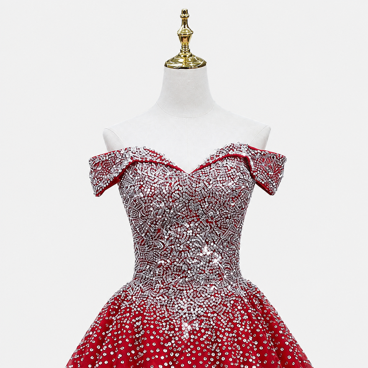Luxury Red Crystal Ball Gown Off Shoulder Beaded Princess Prom Dress SL193