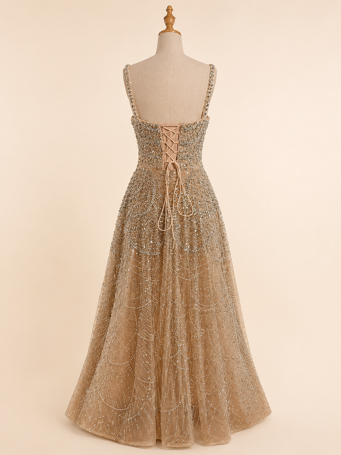 Glamorous Champagne Glitter Formal Dress with Spaghetti Straps SL202