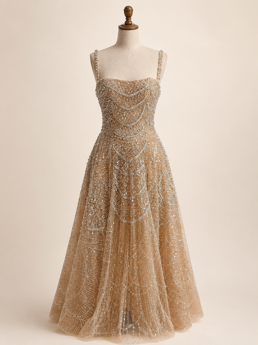 Glamorous Champagne Glitter Formal Dress with Spaghetti Straps SL202