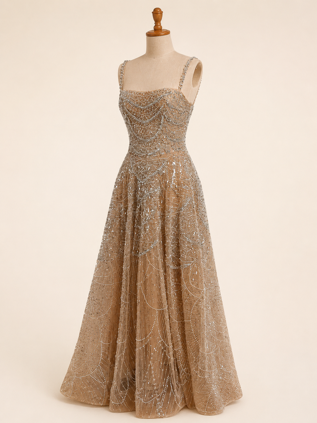 Glamorous Champagne Glitter Formal Dress with Spaghetti Straps SL202