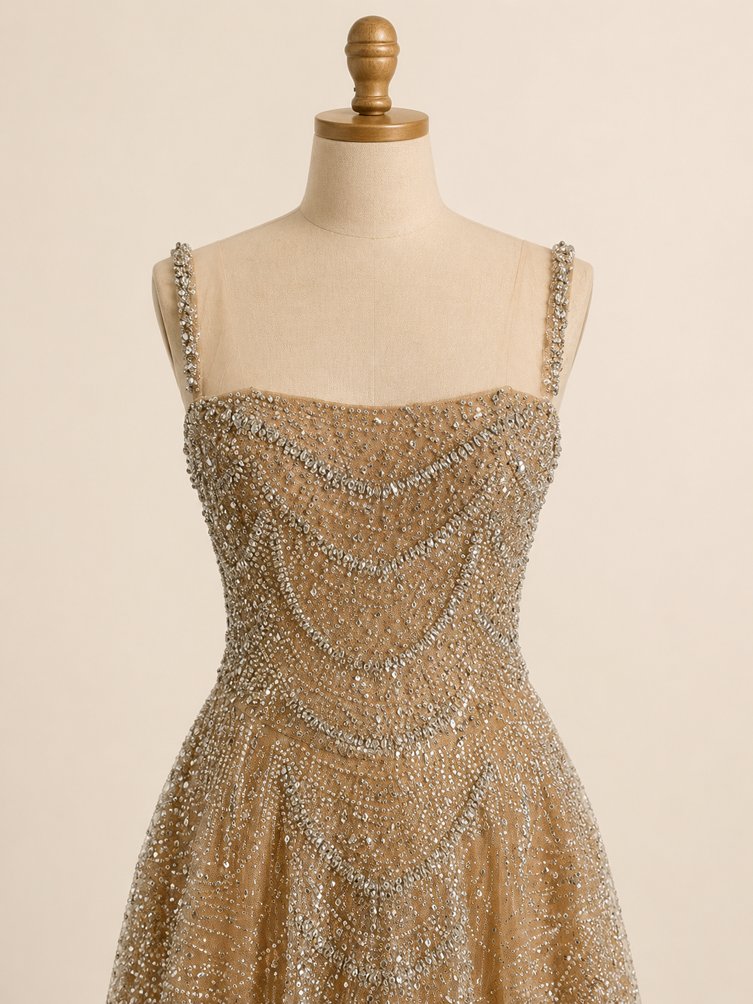 Glamorous Champagne Glitter Formal Dress with Spaghetti Straps SL202
