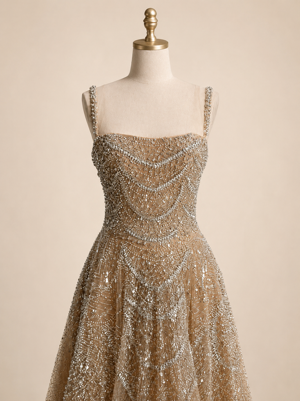 Glamorous Champagne Glitter Formal Dress with Spaghetti Straps SL202