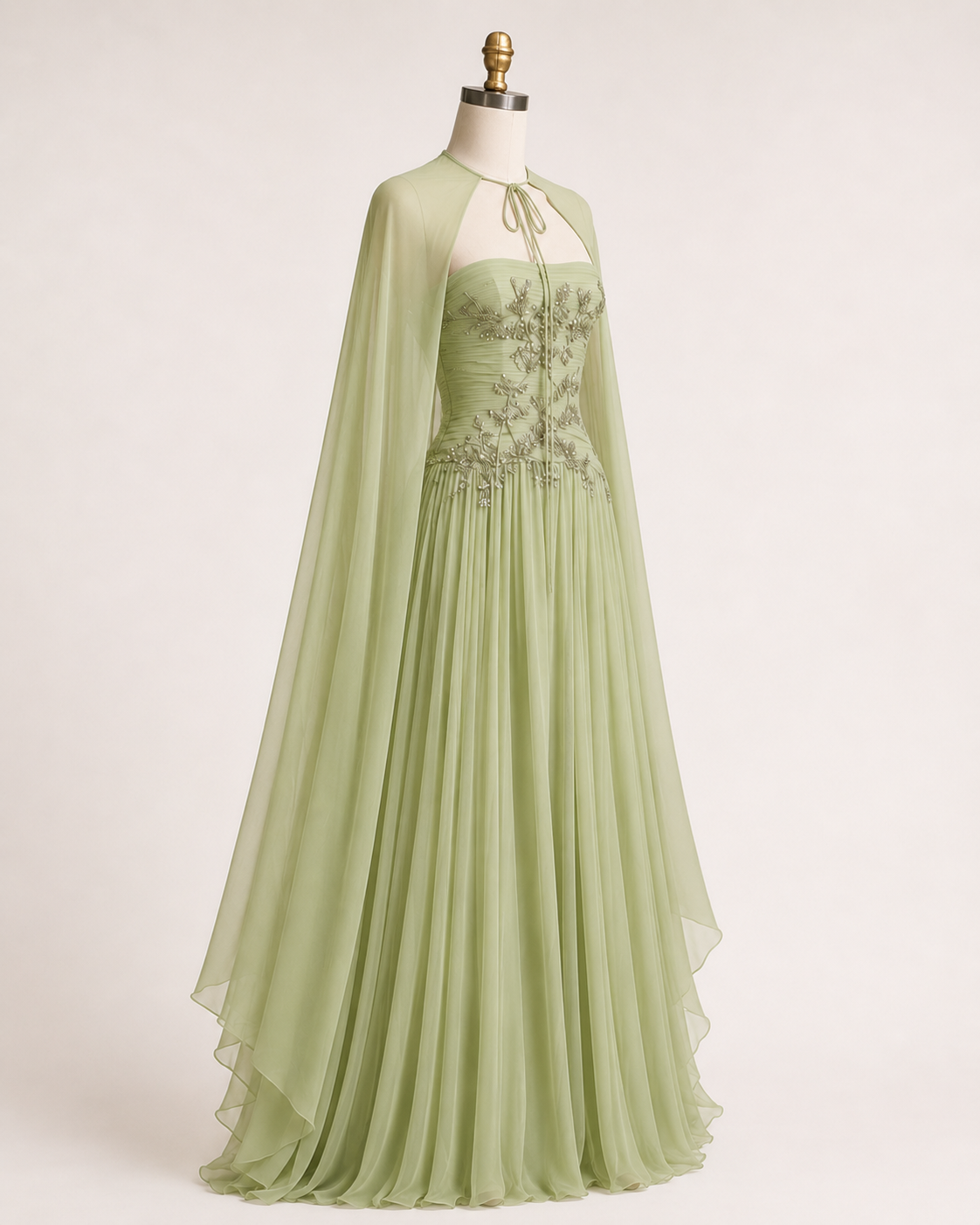 Romantic Sage Green Formal Dress with Cape Detail SL203