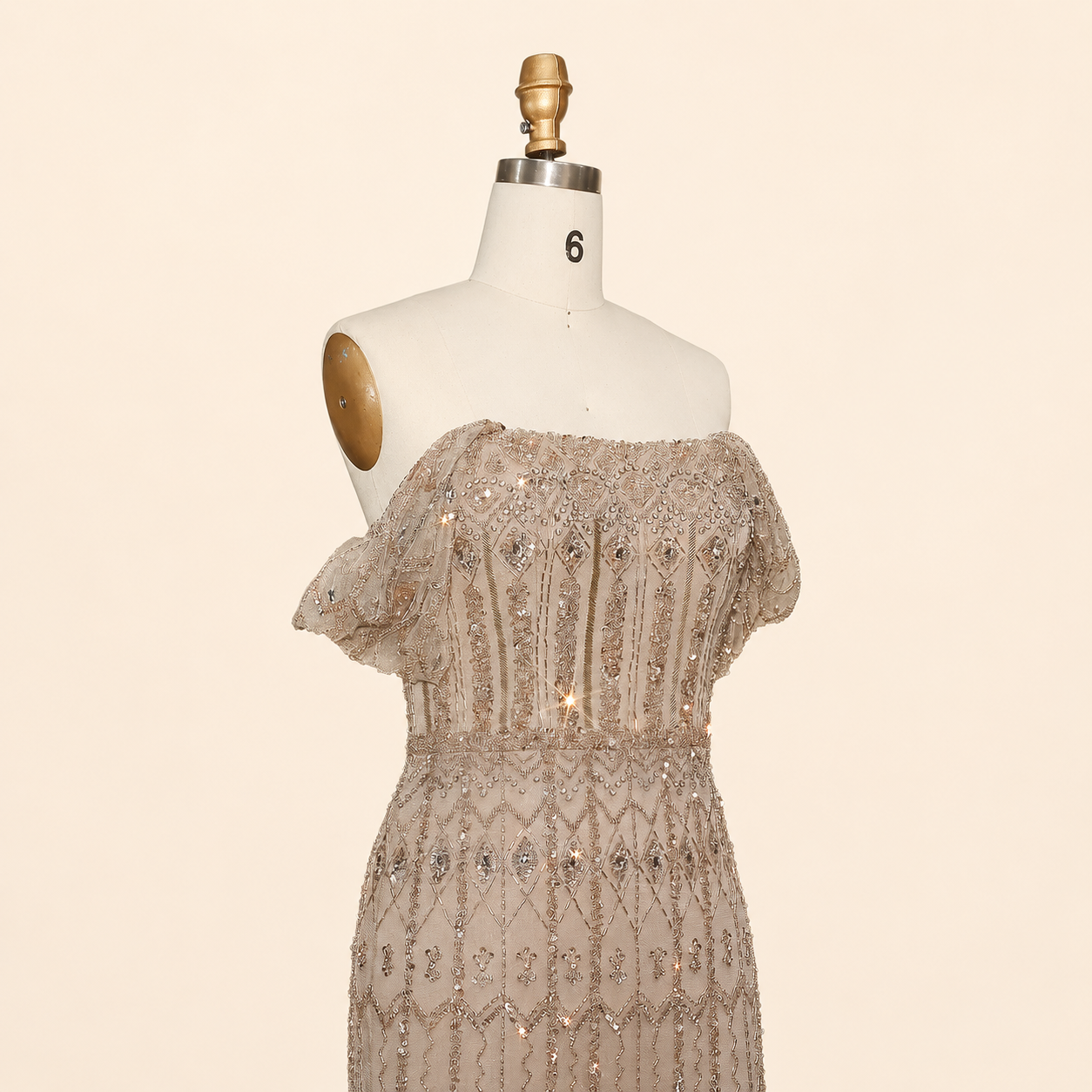 Elegant White Beaded Formal Dress with Short Sleeves SL209