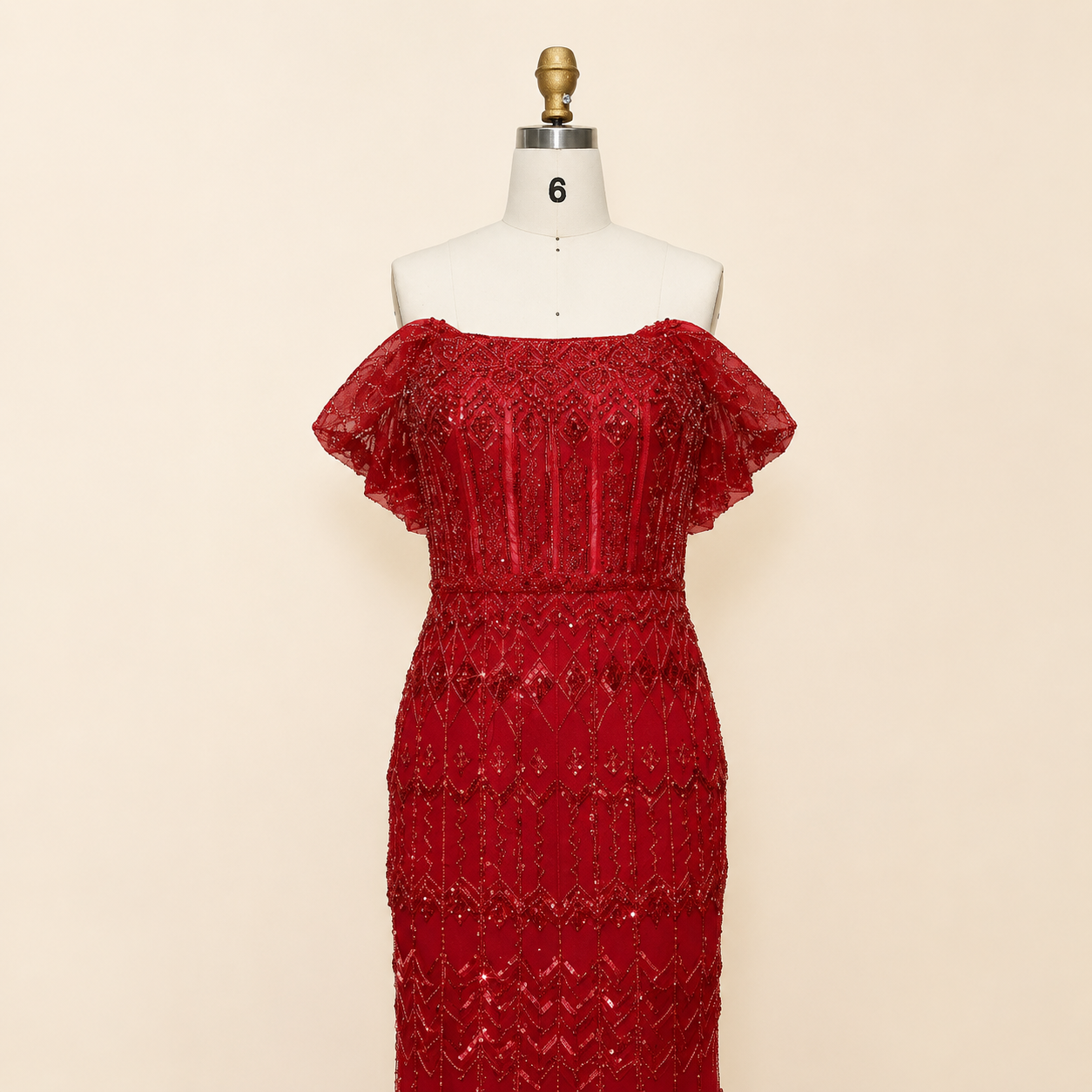 Elegant White Beaded Formal Dress with Short Sleeves SL209