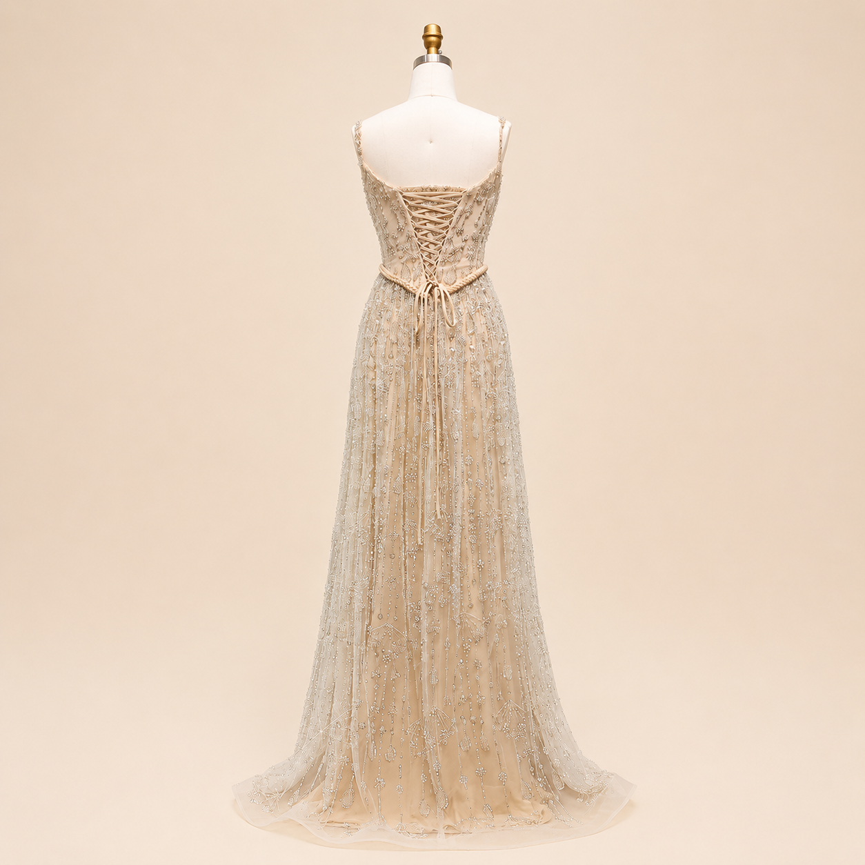 Elegant Sage Green Beads Evening Dress with Spaghetti Straps SL210
