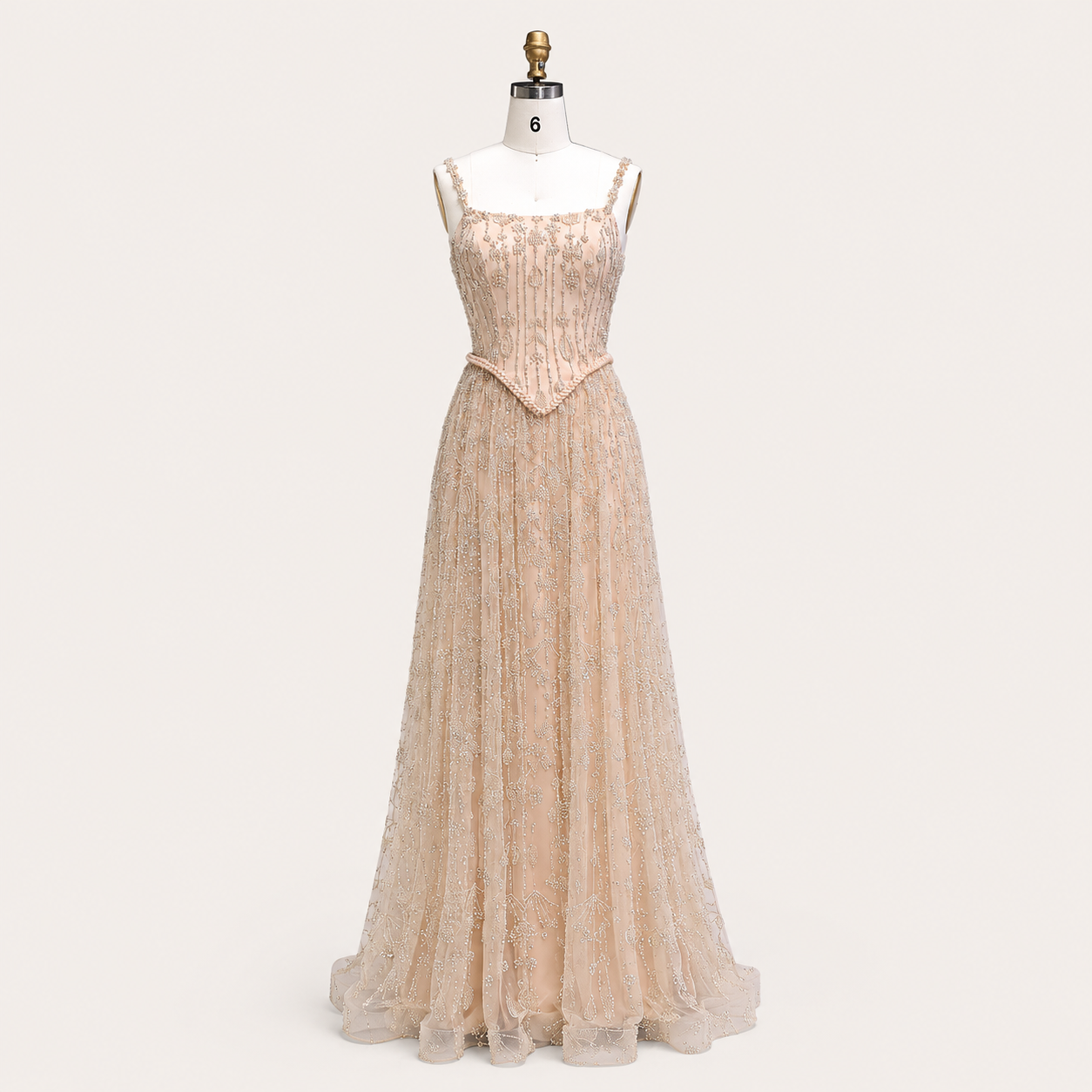 Elegant Sage Green Beads Evening Dress with Spaghetti Straps SL210
