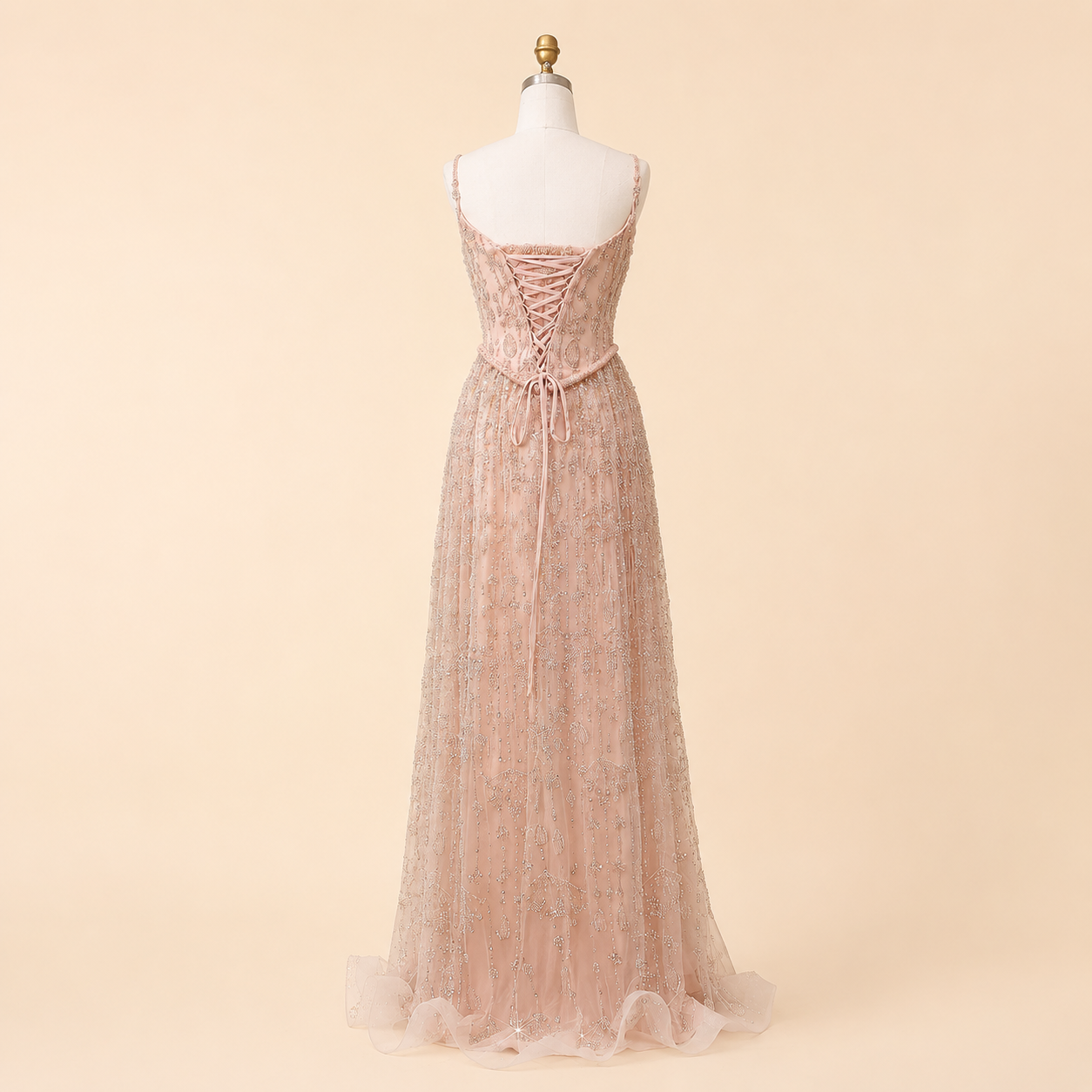 Elegant Sage Green Beads Evening Dress with Spaghetti Straps SL210