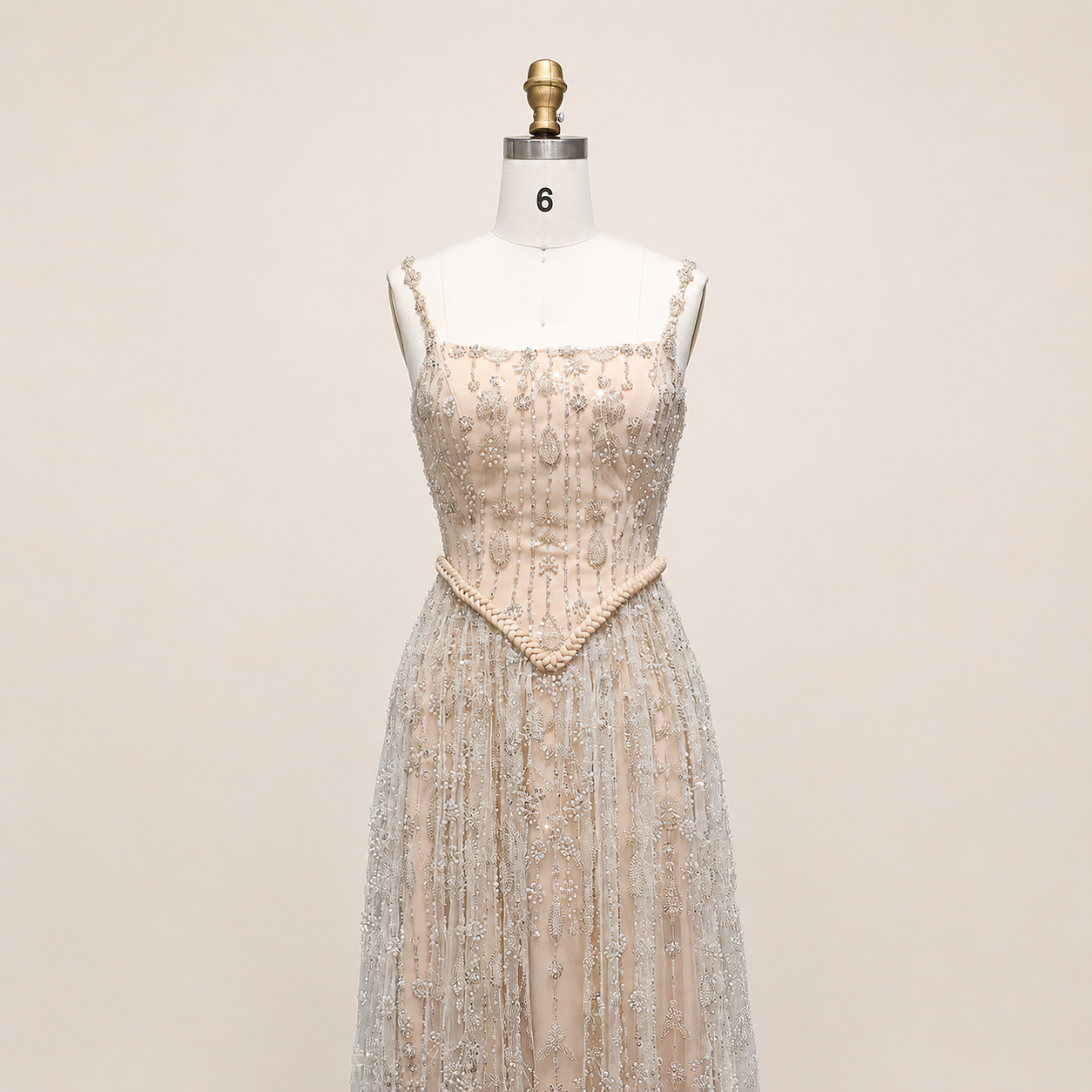 Elegant Sage Green Beads Evening Dress with Spaghetti Straps SL210
