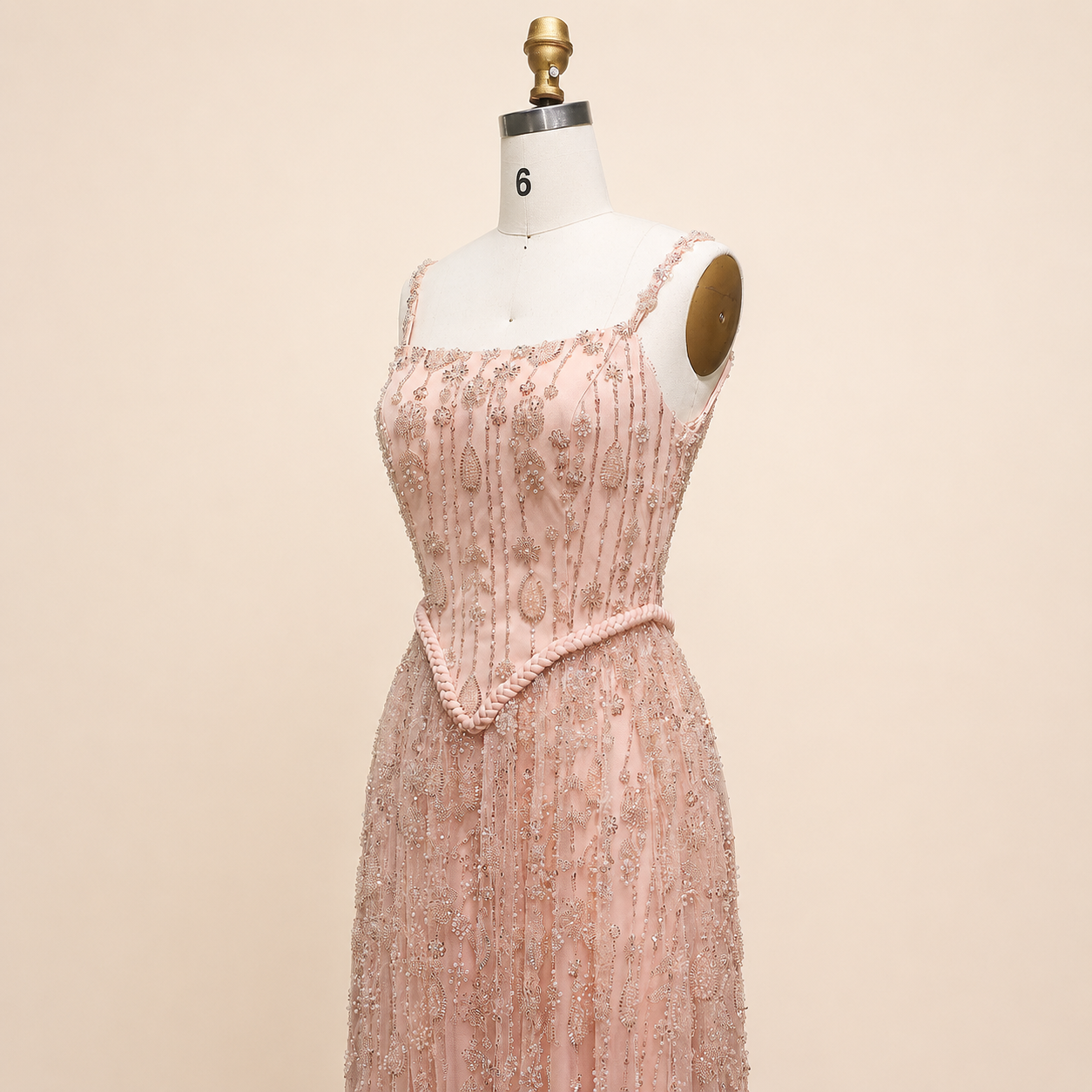 Elegant Sage Green Beads Evening Dress with Spaghetti Straps SL210