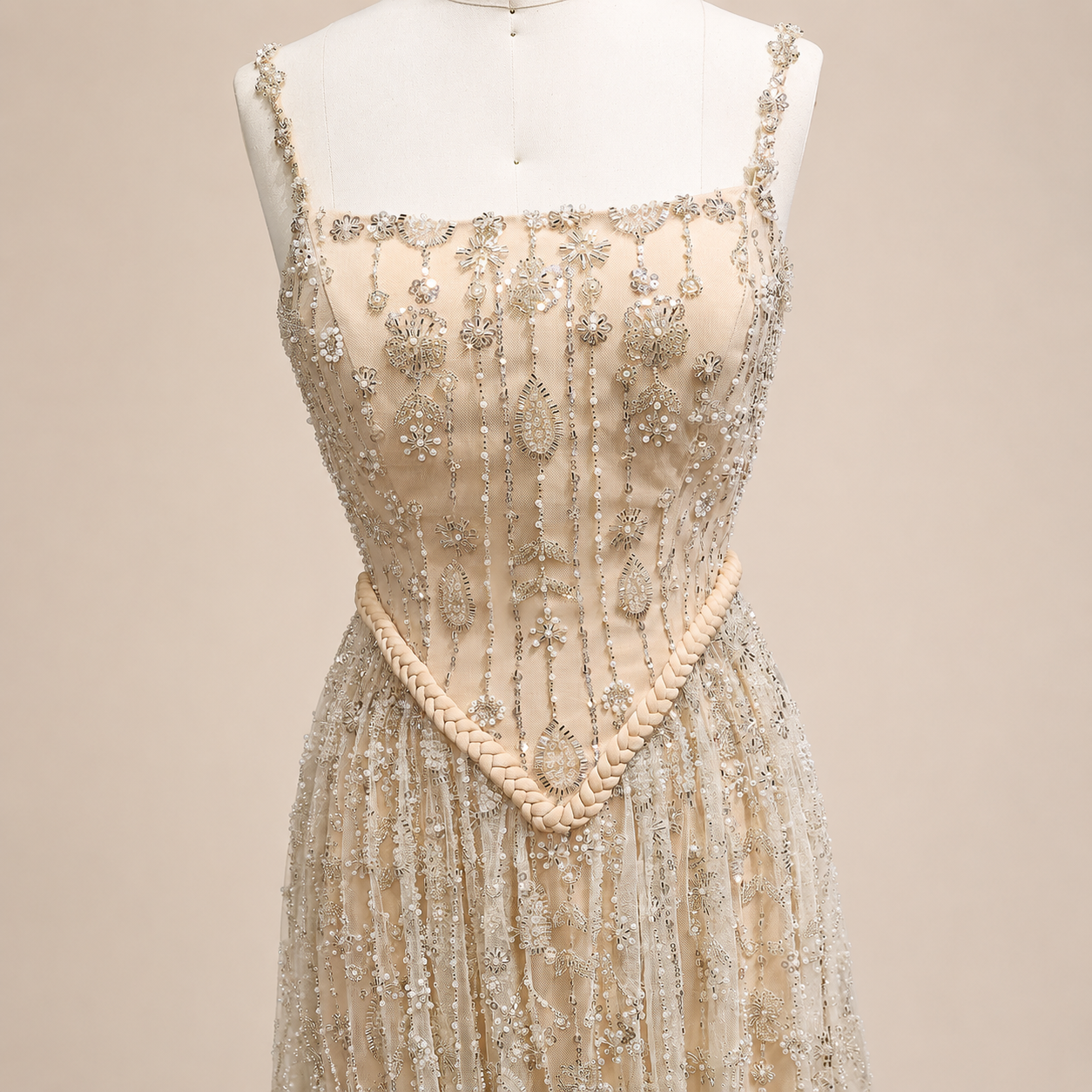 Elegant Sage Green Beads Evening Dress with Spaghetti Straps SL210