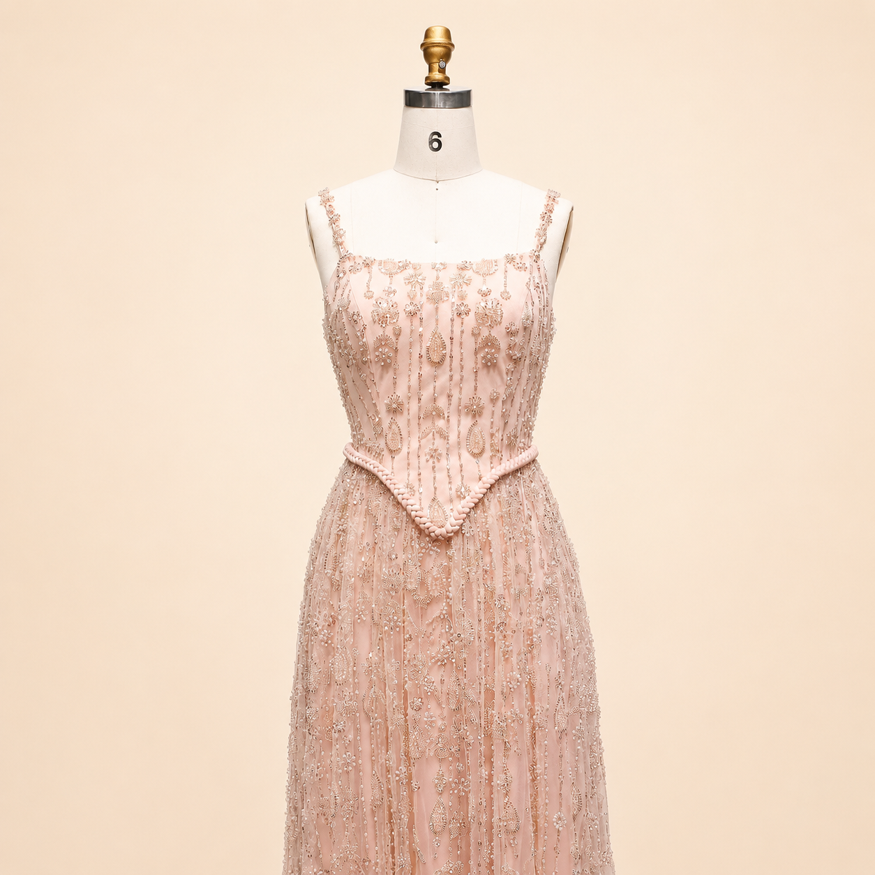 Elegant Sage Green Beads Evening Dress with Spaghetti Straps SL210