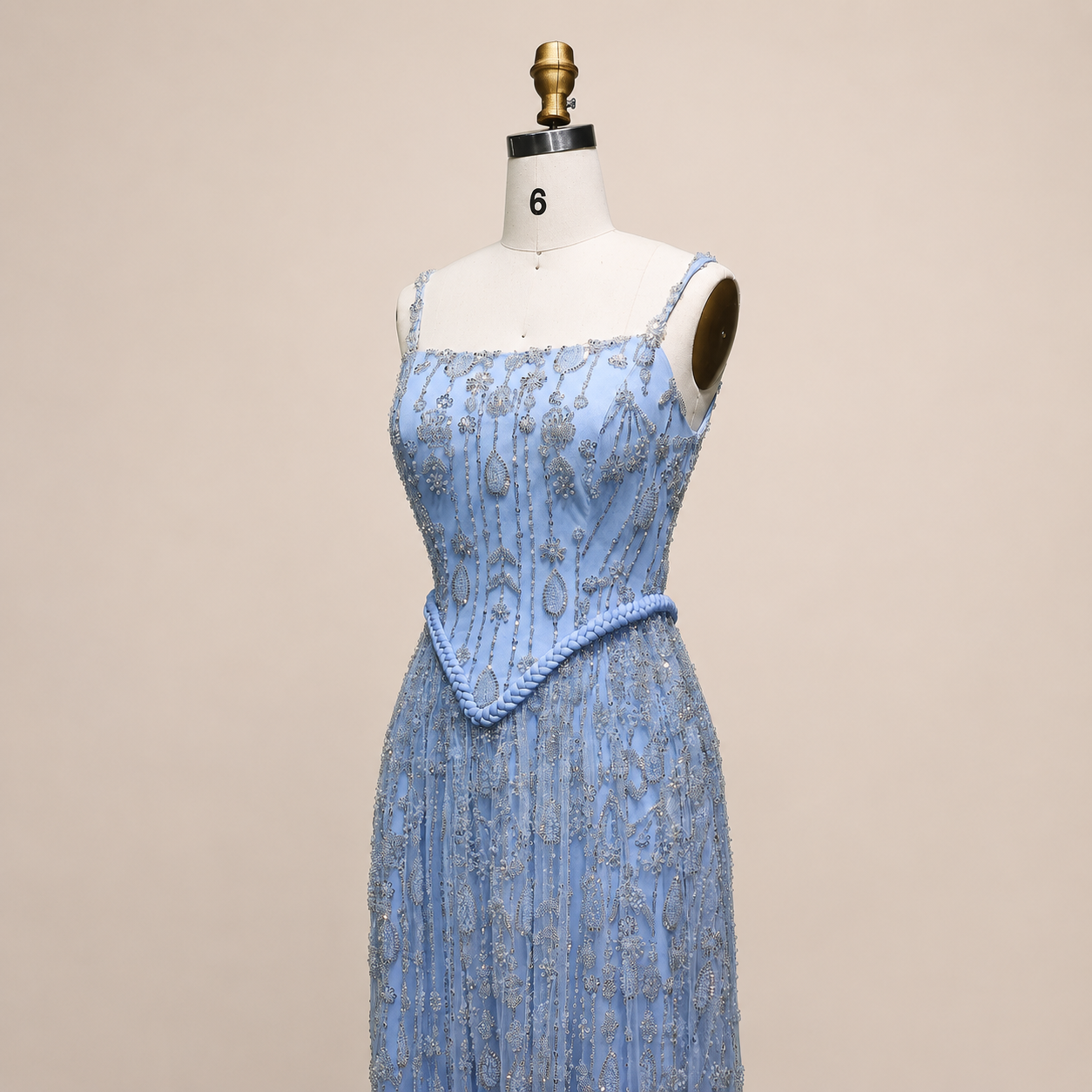 Elegant Sage Green Beads Evening Dress with Spaghetti Straps SL210