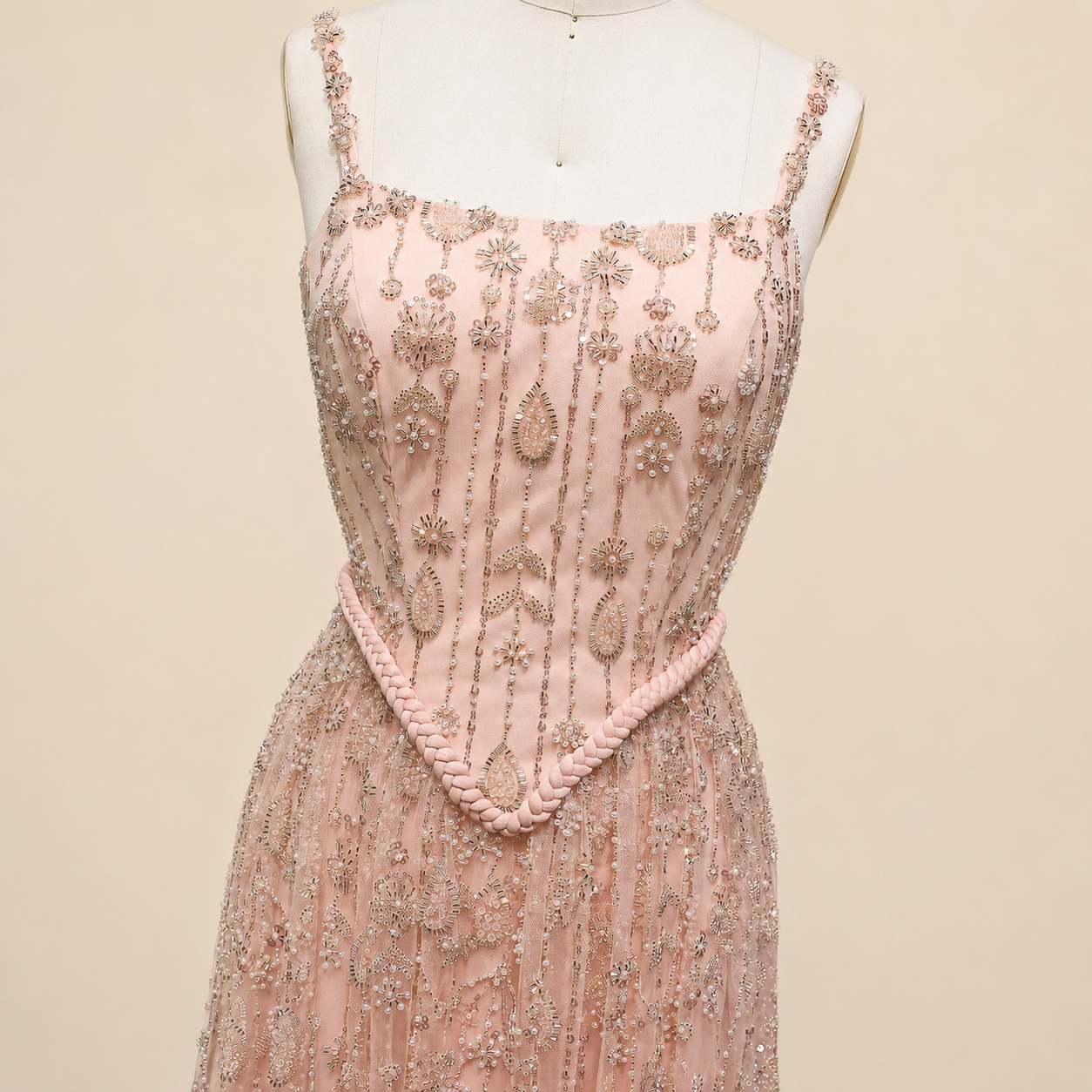 Elegant Sage Green Beads Evening Dress with Spaghetti Straps SL210