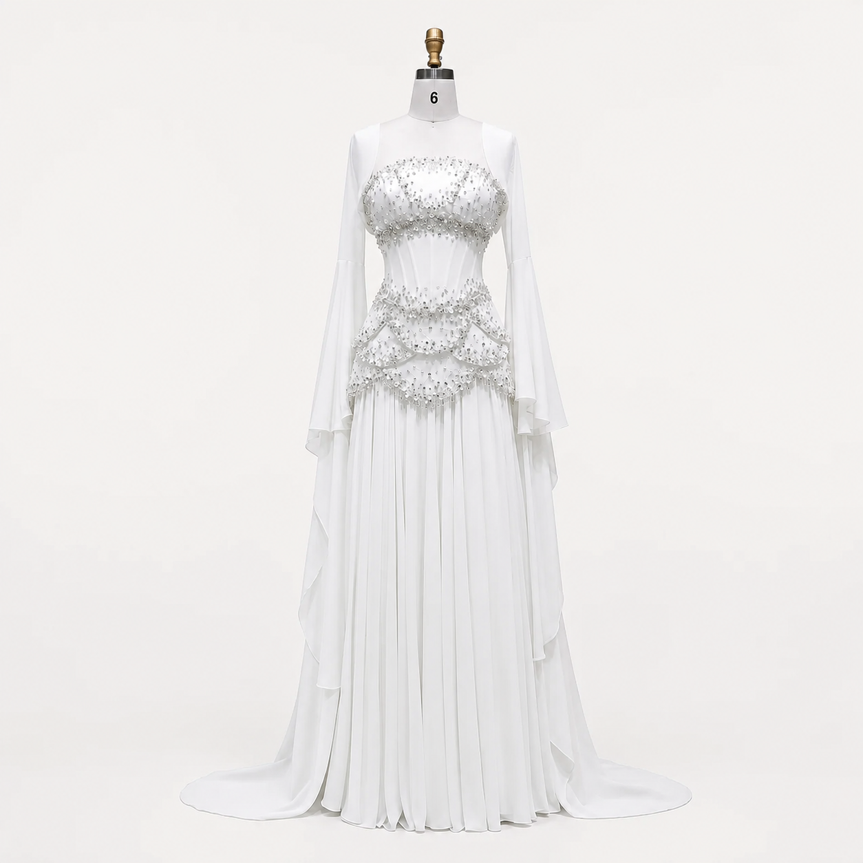 Blue Strapless Beaded Corset Gown with Sheer Cape Sleeves SL188