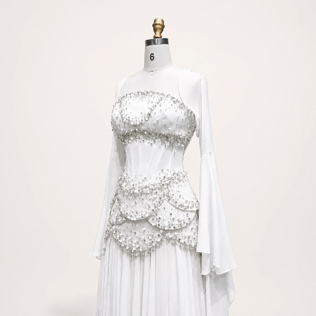 Blue Strapless Beaded Corset Gown with Sheer Cape Sleeves SL188