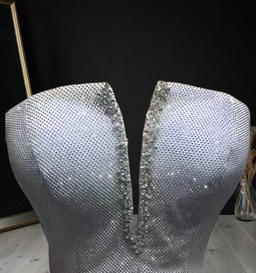 Silver Strapless Ball Gown with Lavender Feather Skirt SL181