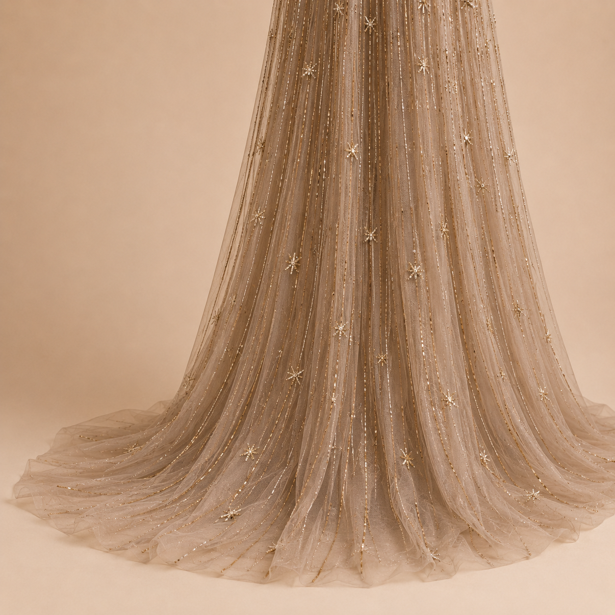 Elegant Mocha Brown Beaded Long Sleeve Evening Dress with Illusion Neckline SL129